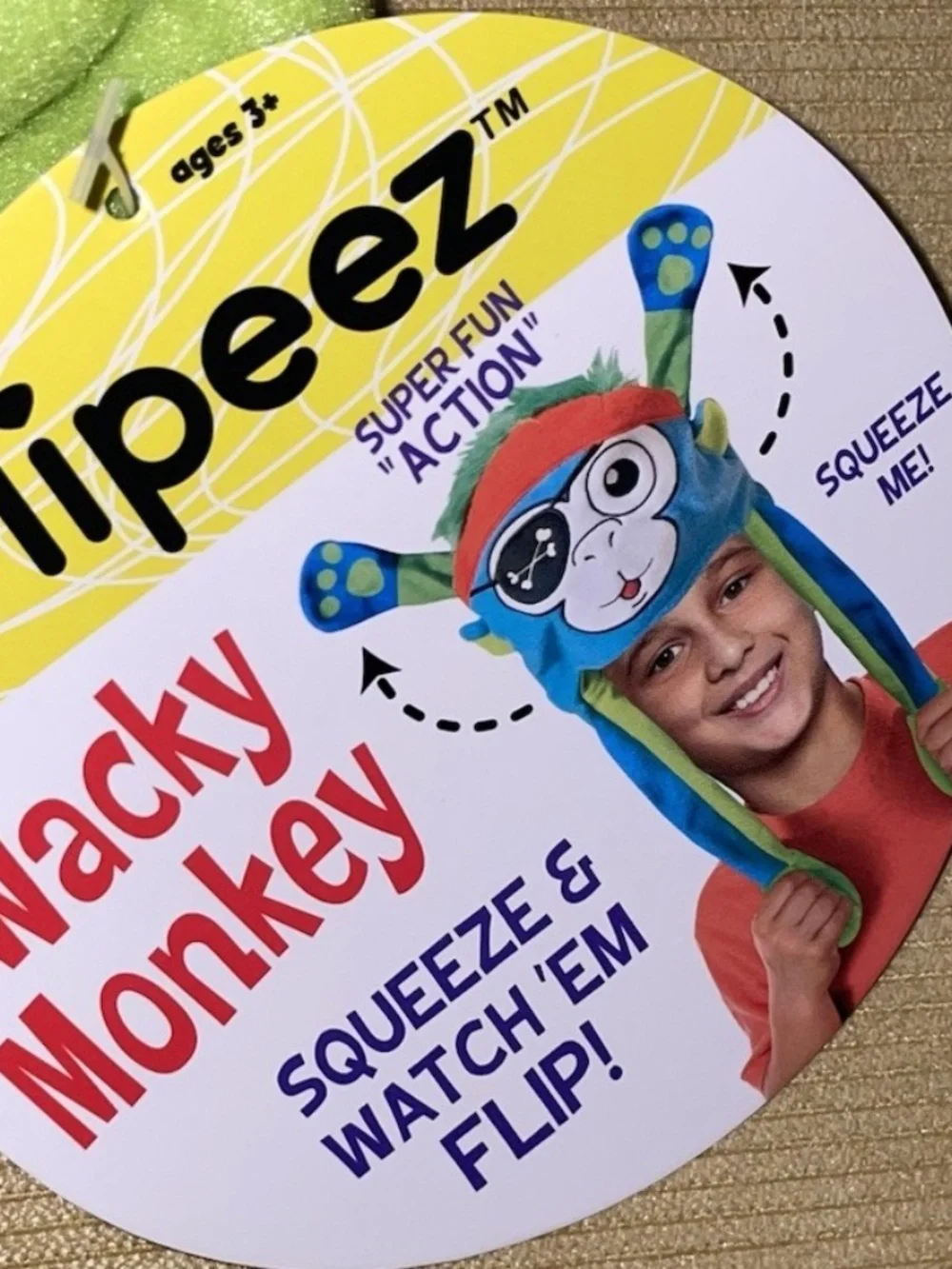 FLIPEEZ Kid's Wacky Monkey Pirate Furry Flip Up Fun Squeeze Me Beanie NWT